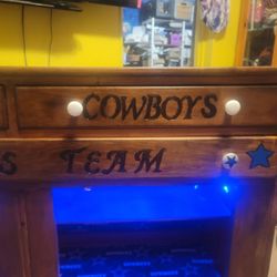 Woodburned Dallsa Cowboy T.V/Hutch/Game Entertainment Cabinet 