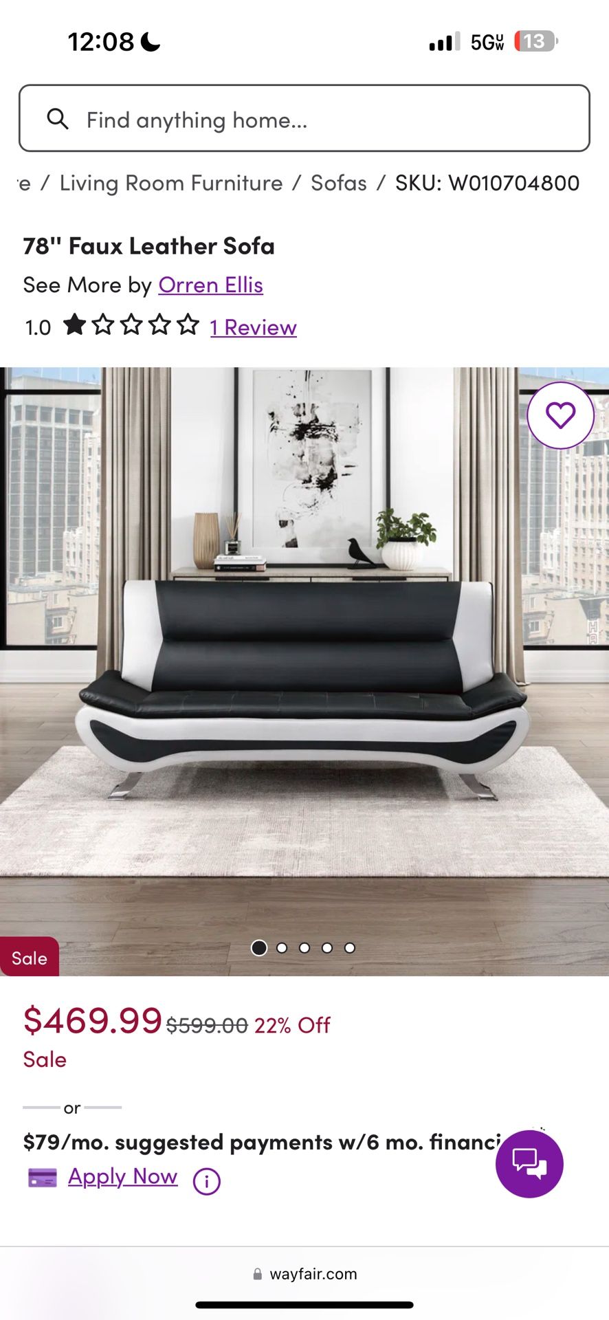 Black And White Mini Couch