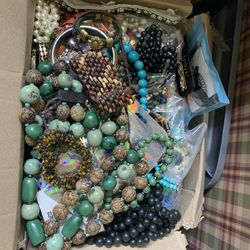 Box  Of Broken Jewelry And Other Pieces Harvest Upcycle 18 Lbs 