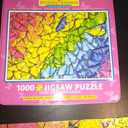 1000 piece butterfly rainbow puzzle with poster & metal storage tin