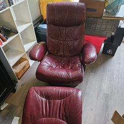 Red Reclining Arm Chair With Foot Rest