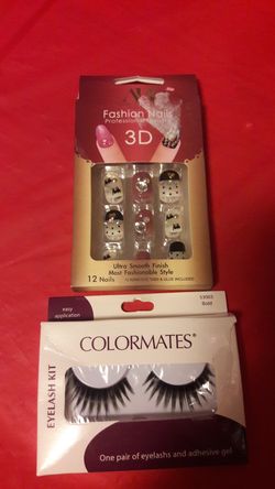 NEW Preglued 3D Nails w/ rhinestones and New Eyelashes. Both for $7