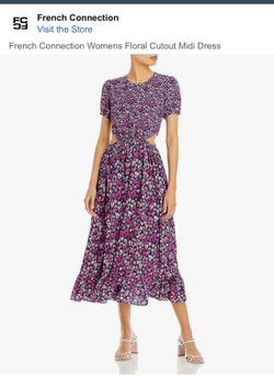 French Connection Ladies Blue & Purple Floral Cutouts Midi Dress, Size XS