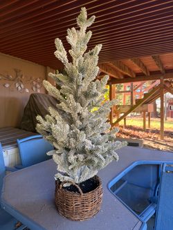 Flocked Artificial Christmas Tree with Basket