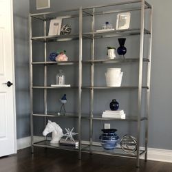 Room & Board Stainless Steel & Glass Bookshelf – 6 ft Tall