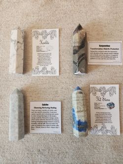 Natural Crystal Tower Bundle – 4 Piece Set + Info Cards ✨