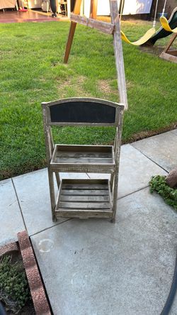 Rustic Wood Plant Stand with Chalkboard