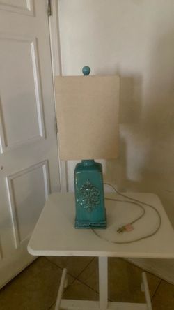Turquoise Ceramic Table Lamp with Beige Shade