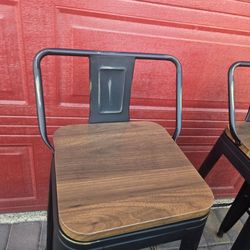 4 wood and metal barstools