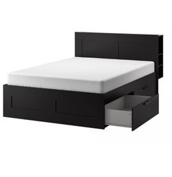 BRIMNES Bed frame with storage & headboard, black/Luröy (FULL)