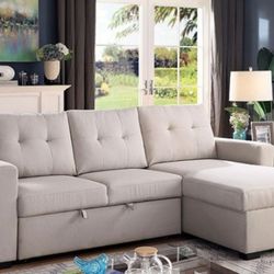 Brand New Light Gray L-shaped Design Reversible Chaise
Pullout Sleeper Sectional Sofa 