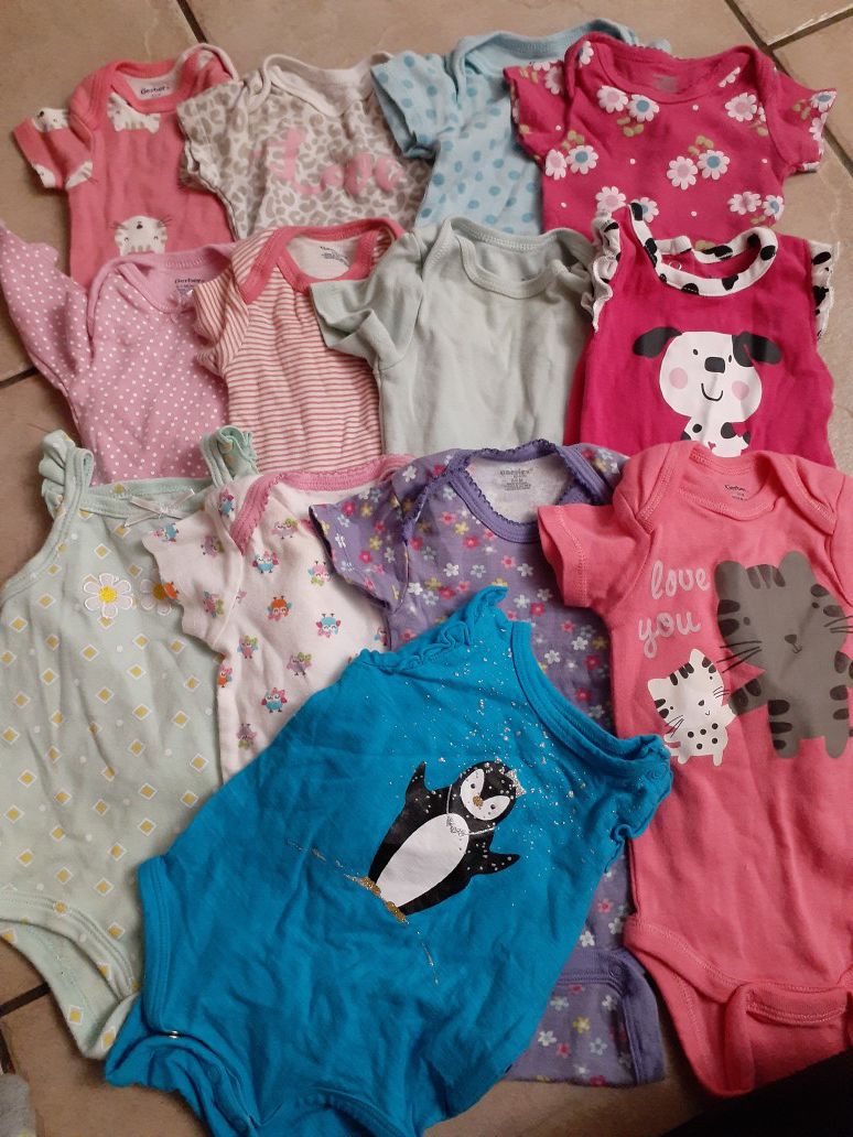 Girls Size 0-3 Months onesies, Shirts, Pants and Sets
