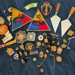 Junk Drawer - vintage fraternity military pins, patches memorabilia