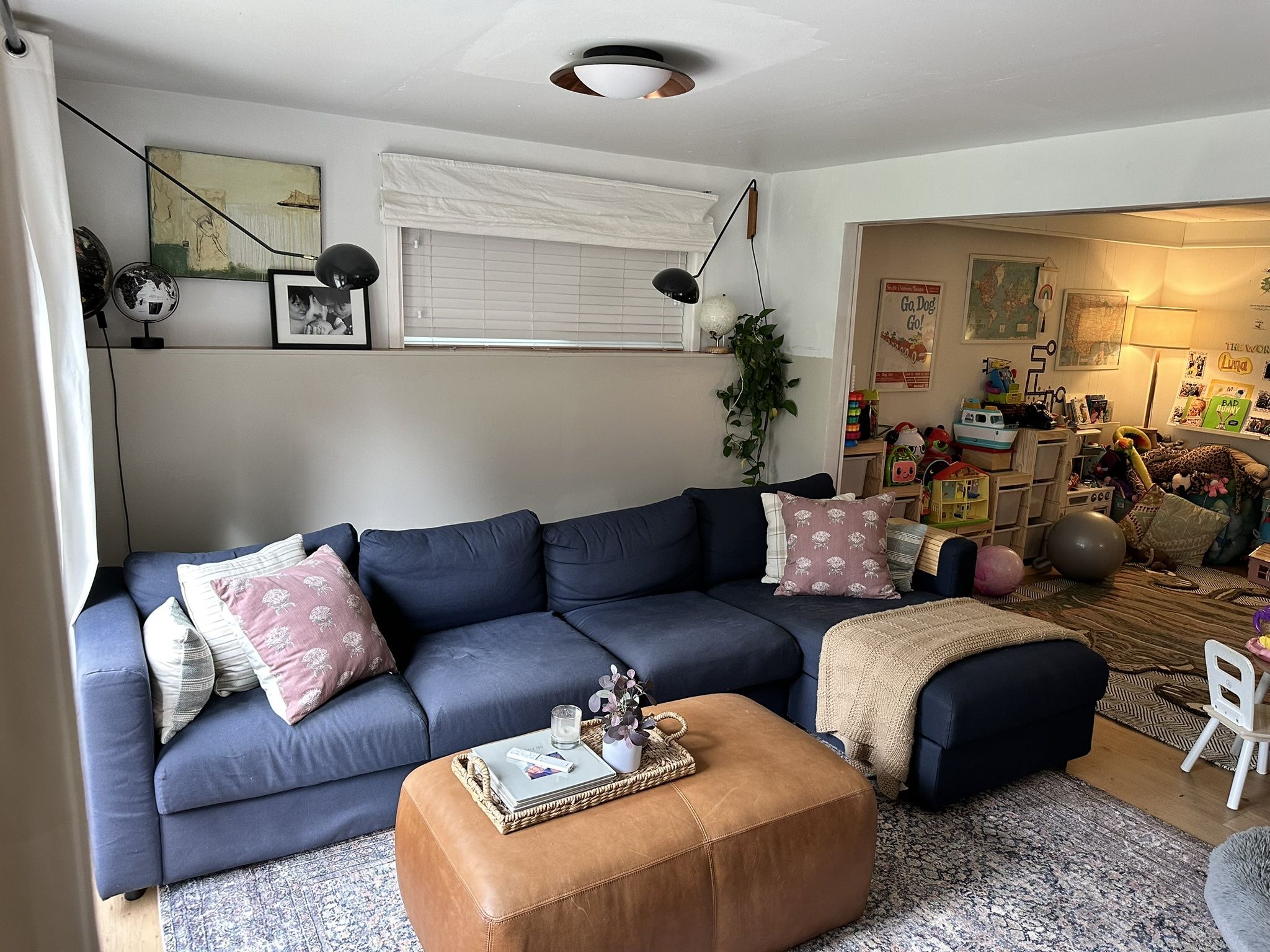 Navy Blue IKEA Sectional Sofa With storage 