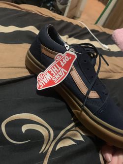 Brand new never worn vans navy blue and brown size 4