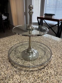 2 tier glass serving tray