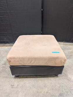 Large Square Tan Microsuede and Black Upholstered Ottoman