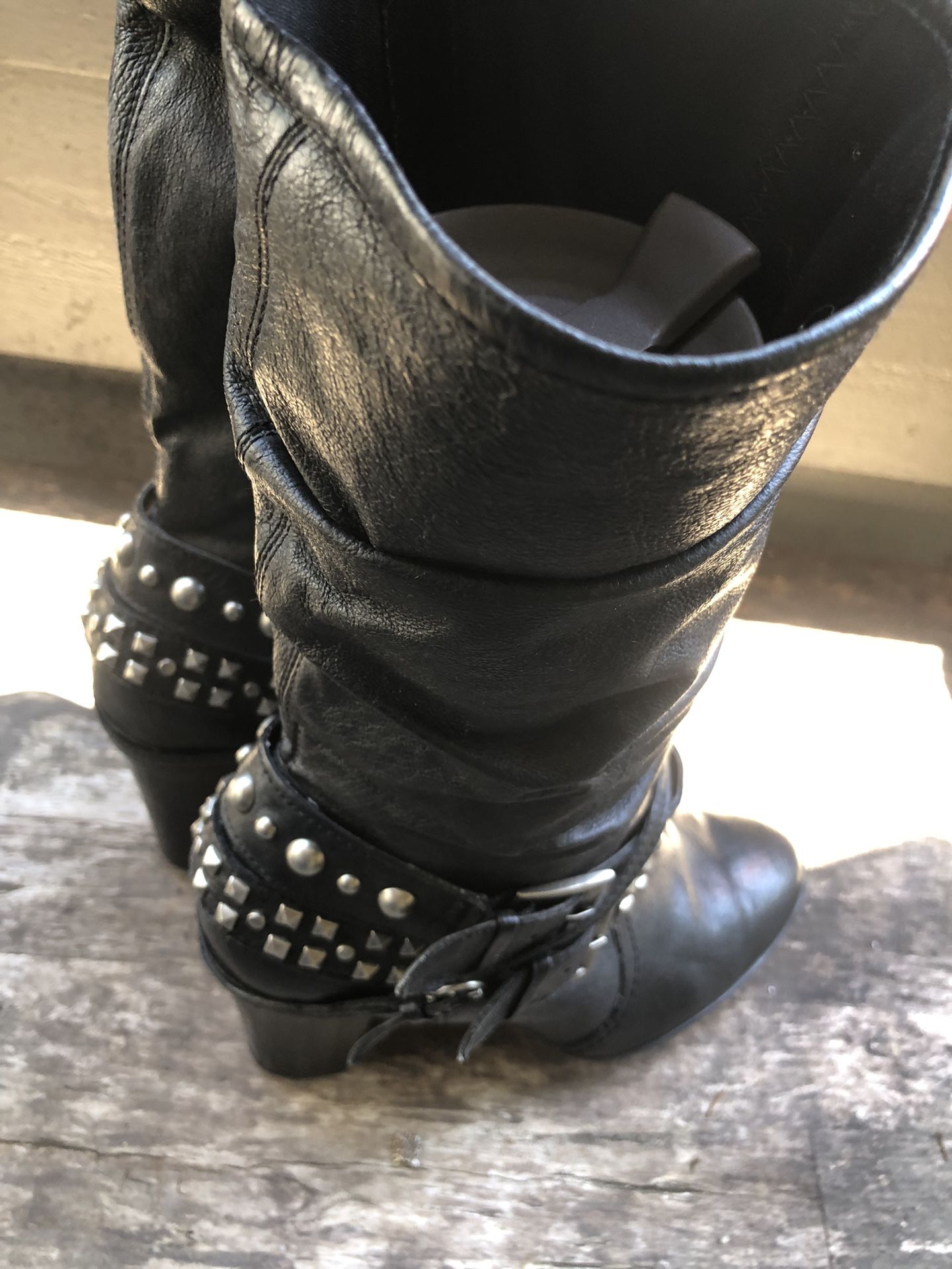 Kelly & Katie Becca Black Leather Studs Knee High  Boots Size 8.5M