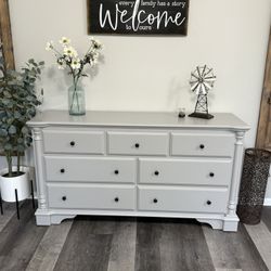 Refinished Solid Wood Light Grey Wide Bedroom Dresser TV Stand Delivery Available 