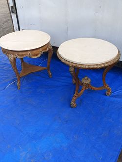 Italian Carved ~ Marble Top Side Tables
