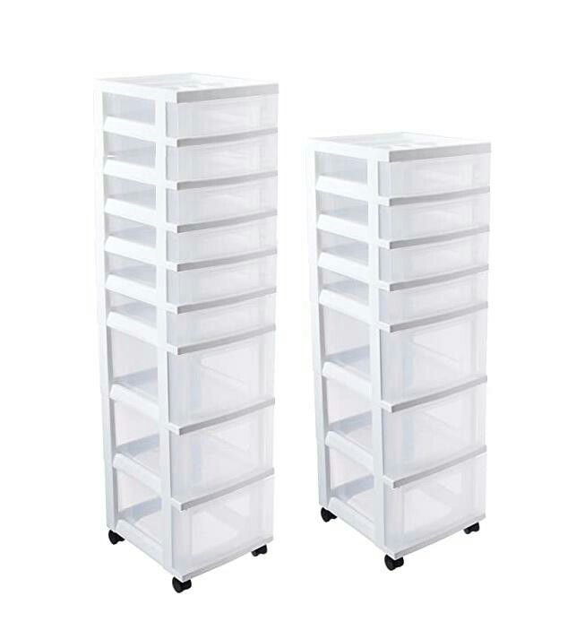 2 tall sliding plastic drawer storage bin rolling cart chest towers