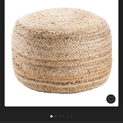 Round Jute Knitted Pouf Ottoman Taupe/Tan