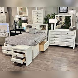 4PC King Queen White Bedroom set with Extra Storage space