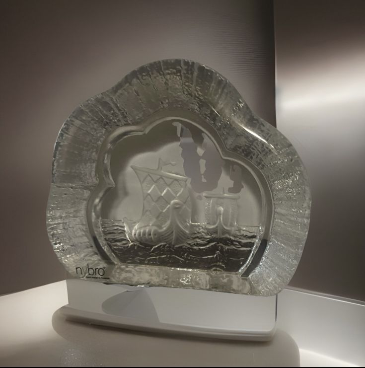 Vintage Nybro Swedish Wiking Ship Paperweight