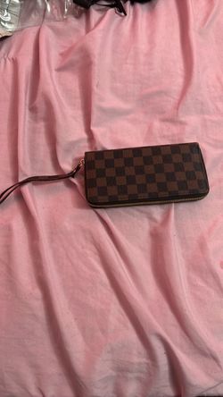 Brown Checkered Zip-Around Wristlet Wallet