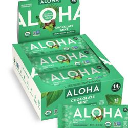 Aloha - Plant-Based Protein Bars Box Chocolate Mint Health Snacks - 12 Bars