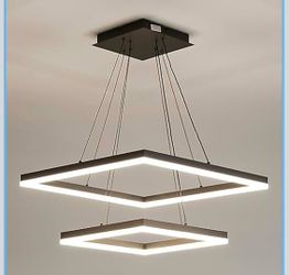 Brand New Modern 2-Tier Square LED Chandelier, 24 inch Black Geometric Pendant Light with Remote & App Control, Stepless Dimmable, Adjustable Height, 