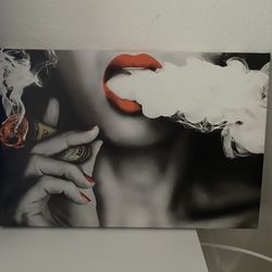Urban Art Picture- Woman Red Lips Smoking