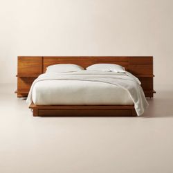 CB2 Andes Acacia Wood Platform Queen Bed Frame With Nightstands