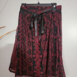 JOE B Black & Red Lace Skirt – Women’s Large | Geometric Ribbon-Tie Waist
