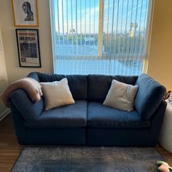 Navy Blue Fabric Loveseat Sofa