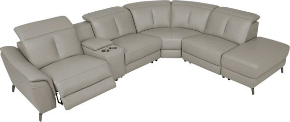 Sofia Vergara Naples Light Gray Top-Grain Leather Power Reclining Sectional w/ USB Console