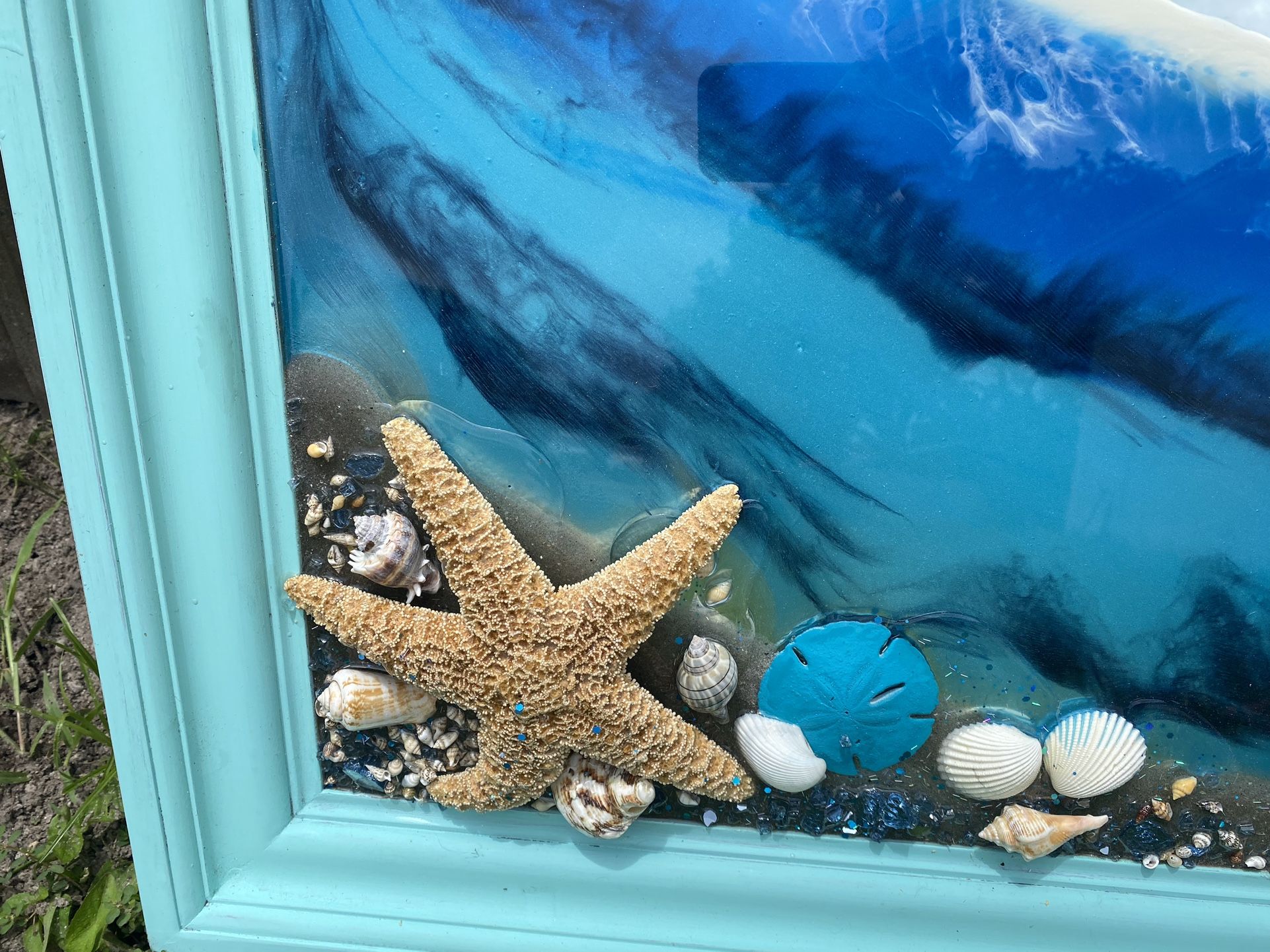 X Large Ethan Allen Mirror With Epoxy Ocean 55x35