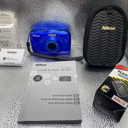 Nikon Coolpix W100 Camera 13.2MP 3x Opt Zoom BLUE Waterproof 33Ft Works Tested