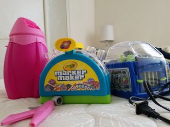 3 crayola art supplies (air brush, marker maker,crayon maker includes many crayons)