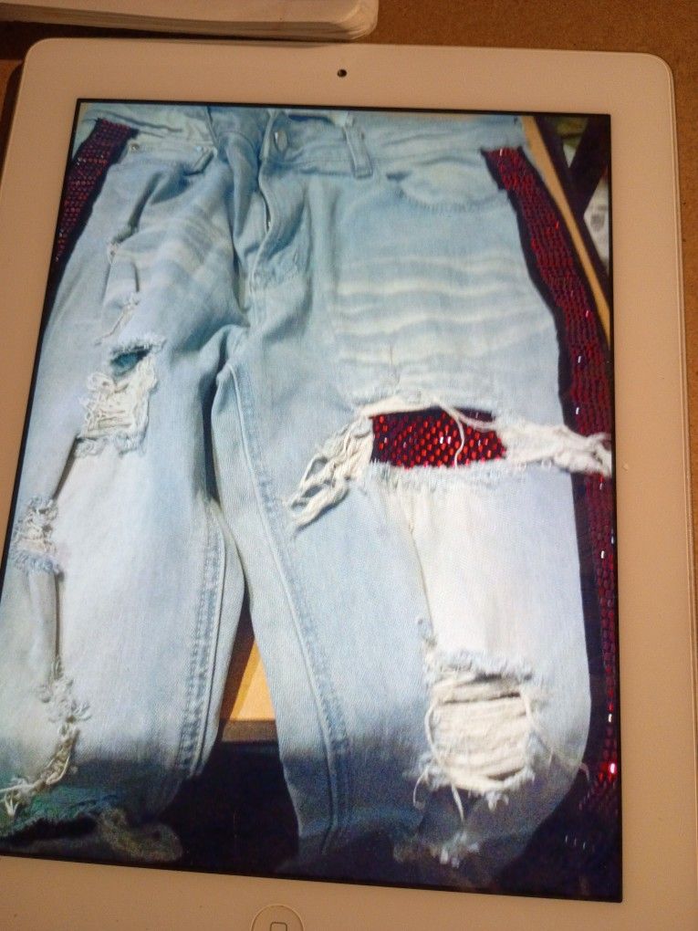 D N A PREMIUM " EMPIRE". RED STONE STRIPE JEANS SIZE32