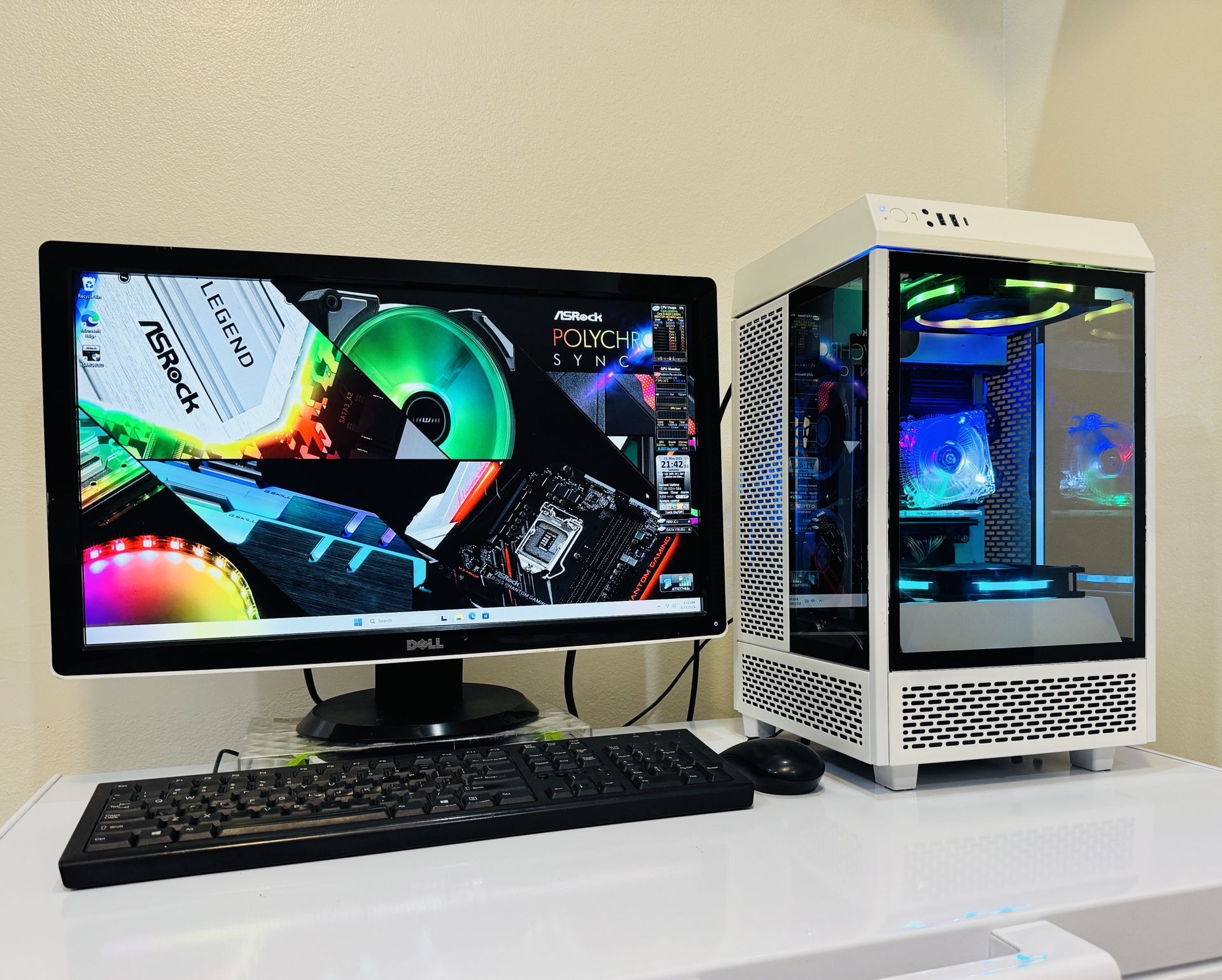NEW ASROCK Gaming PC 6 Core I5 @2,8 GHz. AMD RADEON R9 270X. 128G M2 NVme/1T HDD, 12G DDR4. WIFI. Bluetooth. C Port. USB3, 650W PSU. 24”Monit, Win11 P