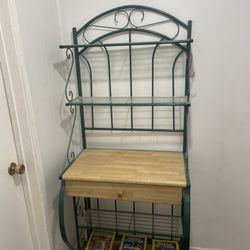 Green And Wooden Bakers Rack