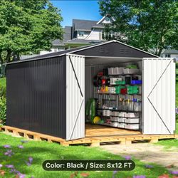 Polar Aurora 8 x 12 FT Outdoor Storage Shed, Metal Garden Shed with Updated Frame Structure, Tool Sheds for Backyard Garden Patio Lawn