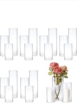 Hurricand 18 PCS Glass Candle Holders - Clear Cylinder Vases for Centerpieces, Wedding & Party Decoration