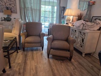 Two LAZY BOY RECLINERS in weave material  changed all my living room furniture to leather had covered great con has a little  unsew near a leg that ca