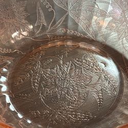 Vintage Depression Glass Etched Serving Bowl