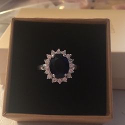  Dark Blue Sapphire  Ring Sterling  Sliver  925
