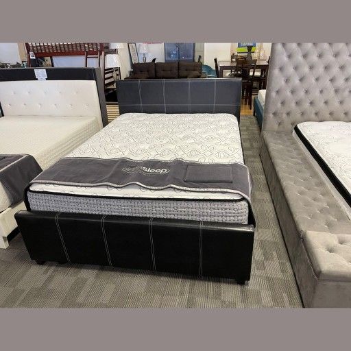BLACK PU Platform Bed frame - QUEEN