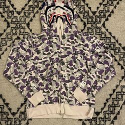 Bape Hoodie Purple White Double Hoodie