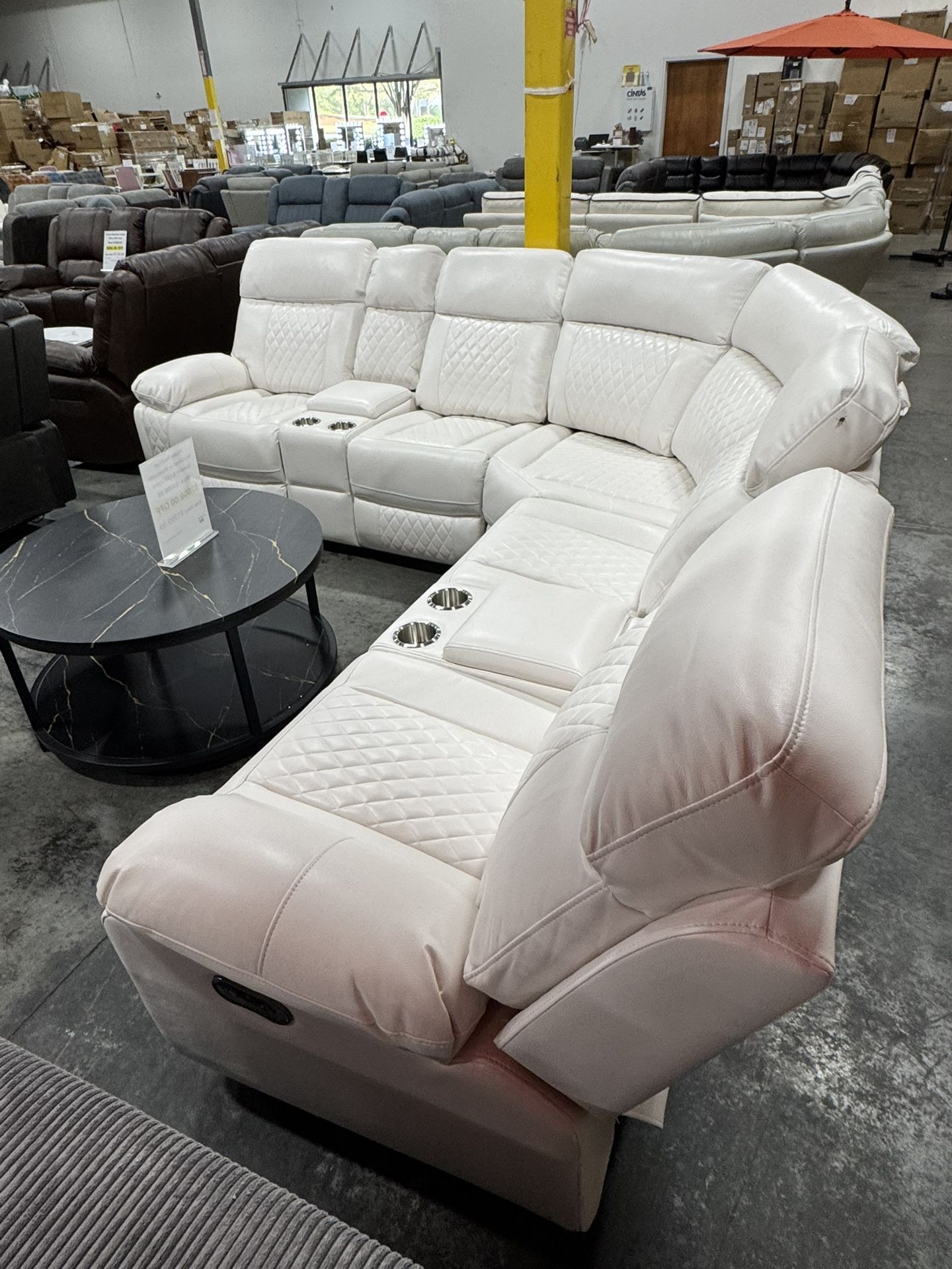 Power Recliner White Sectional With Bluetooth Speaker And LED Light